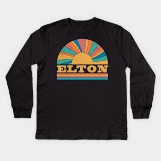 Graphic Elton Proud Name Distressed Birthday Retro Style Kids Long Sleeve T-Shirt
